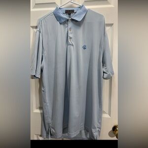 Peter Millar Light Blue Micro-Stripe Polo with Embroidered Crest